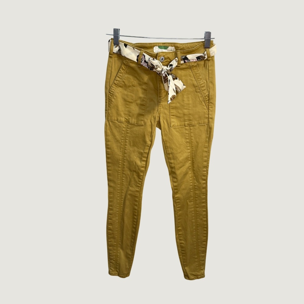Anthropologie Pilcro Mustard Yellow Skinny Pants with Scarf‎ Belt Boho Size 25
